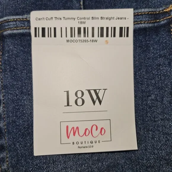 MoCo Boutique Blue Jean 18W Tummy Control Slimming Can't Cuff This Mom Blue - Picture 9 of 9